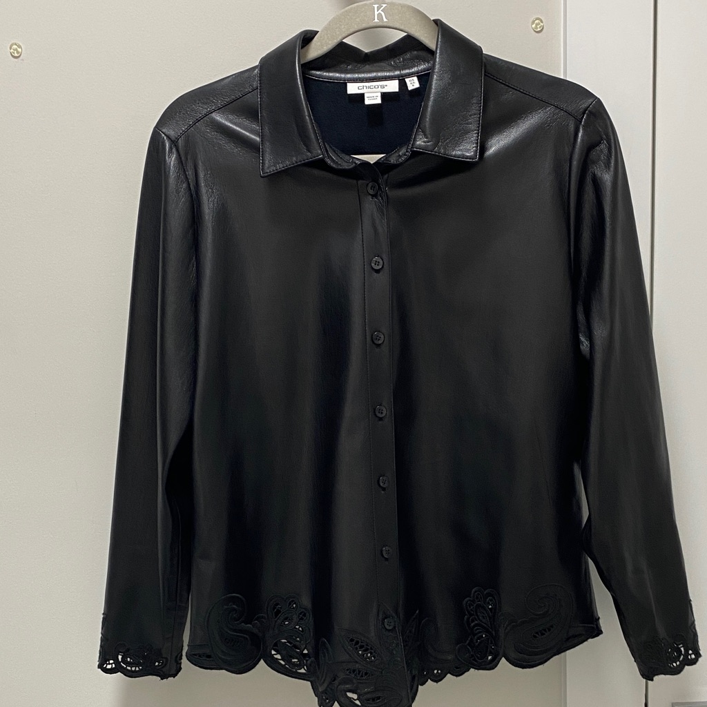 Chico’s Faux Leather Shacket Black Size Small